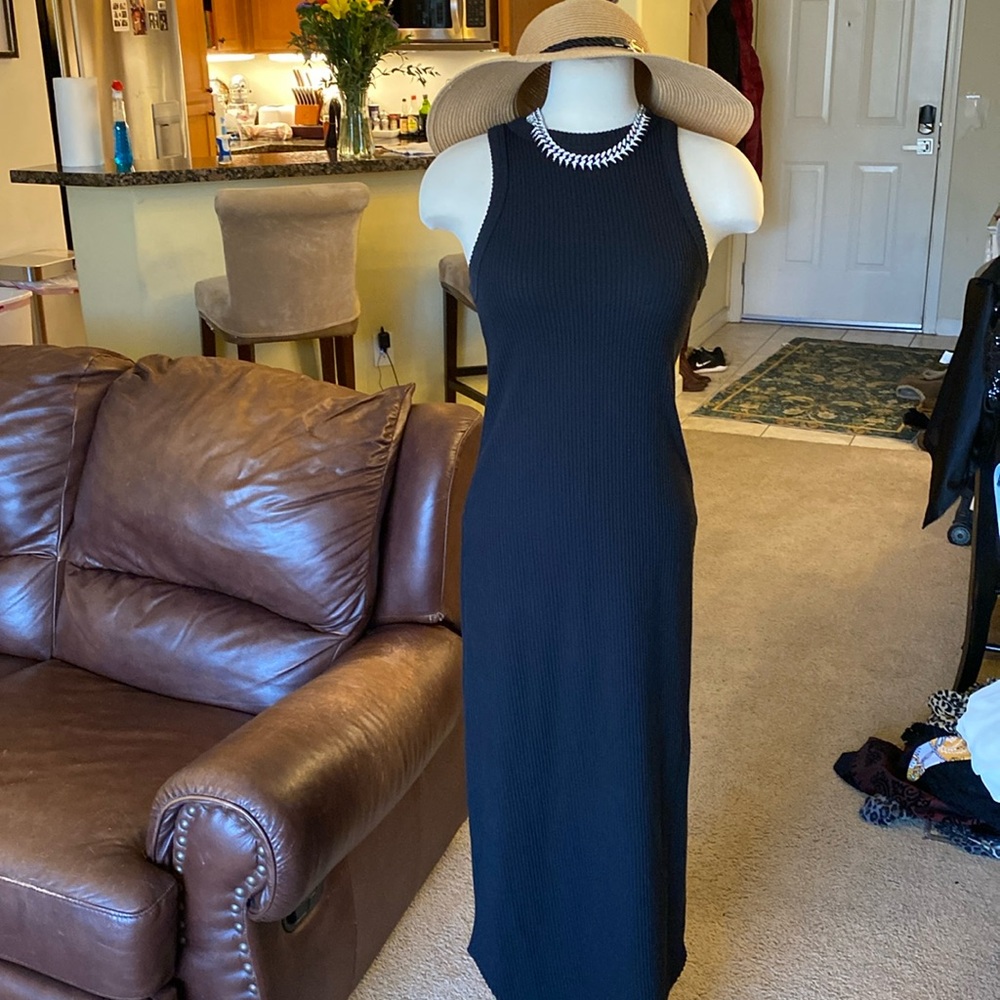 Antistar black rib jersey knit maxi dress sleeveless